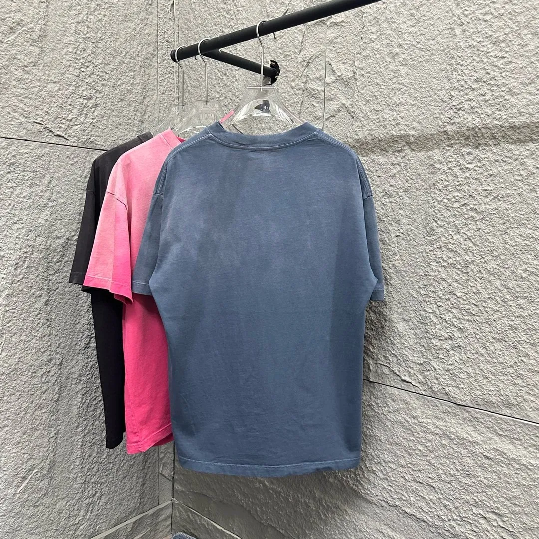 🅿️200 CH Croix Heart 2025 Summer New Style Heavy Acid Washing Gradient Distressing Chest Logo Classic Embroidery Customized Fabric Short Sleeve T-shirt Unisex Size: S M L